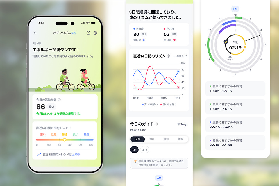 b.ring Body Rhythm機能 コンディション可視化画面