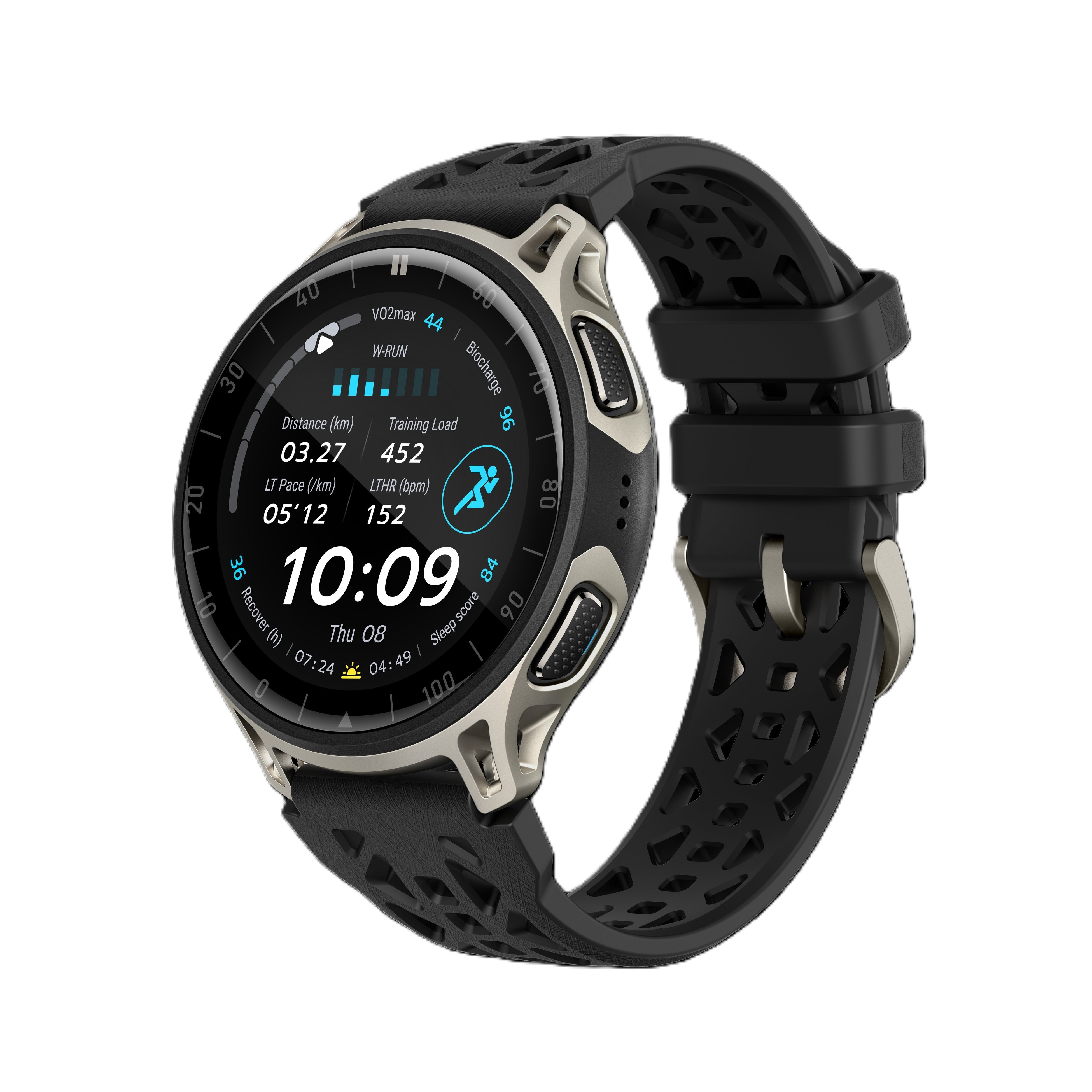 Amazfit Cheetah 2 Proの製品単品画像。チタン合金のボトムケースとサファイアガラスを採用した1.32インチAMOLEDモデル