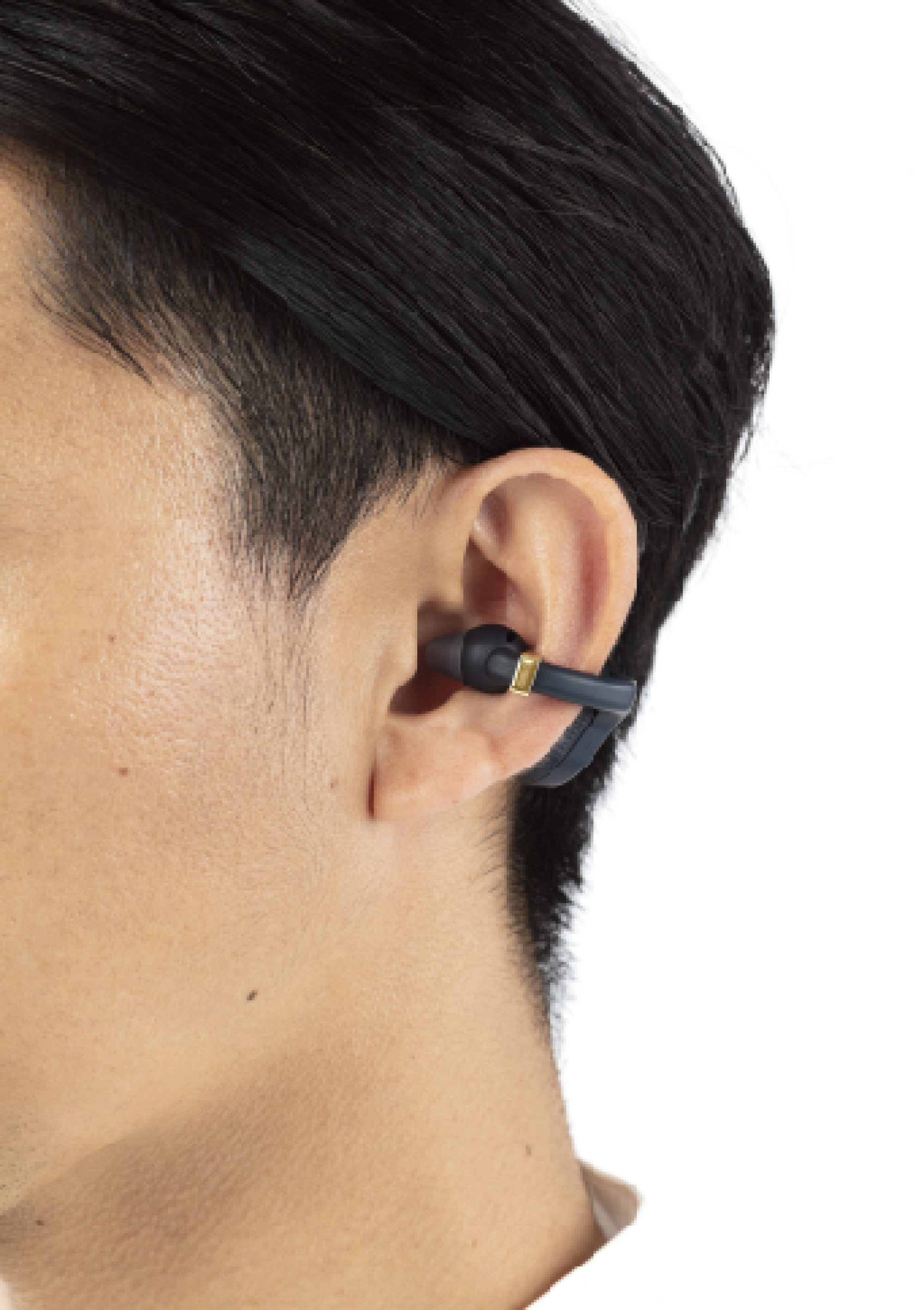 耳穴をふさがないオープンイヤー型のカフ形状とフィットイメージ