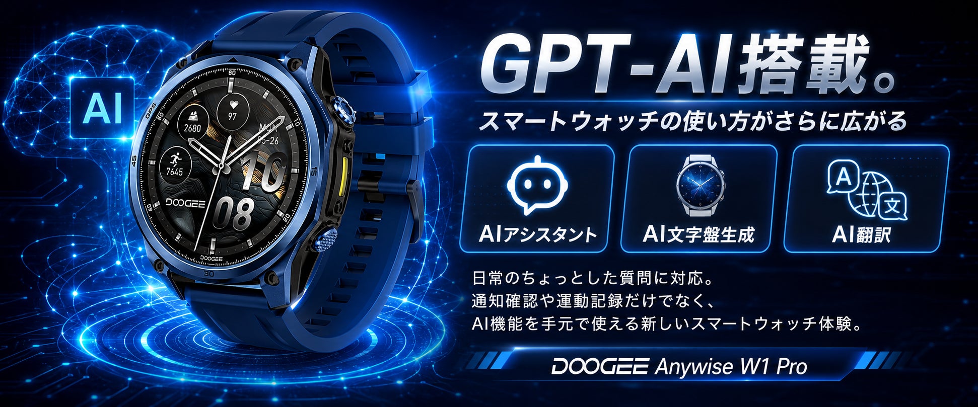 GPT-AI機能を搭載したDOOGEE Anywise W1 ProのAI活用シーンを示すイメージ