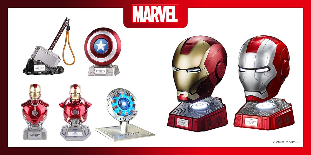 MARVELキャラクターをモチーフにしたワイヤレススピーカーやワイヤレス充電器など、株式会社PGAが2026年6月3日に発売するモバイルアクセサリー7種のメインビジュアル