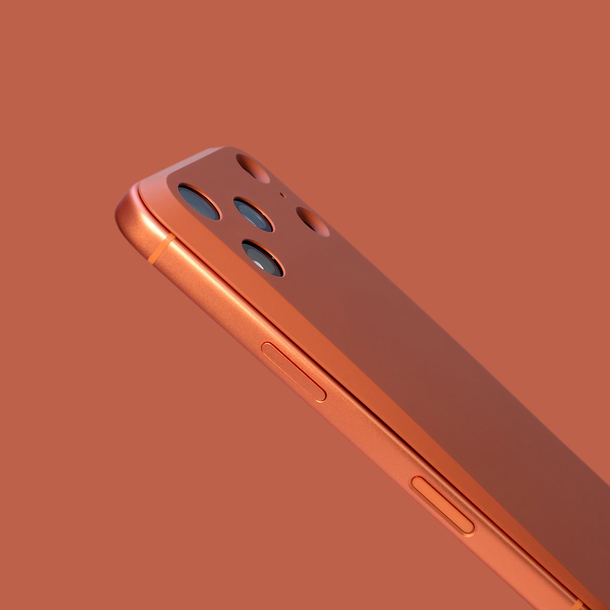 MYNUS iPhone 17 Pro BACKをiPhone 17 Proに装着したラバーオレンジ。フラットでミニマルなバックプレート