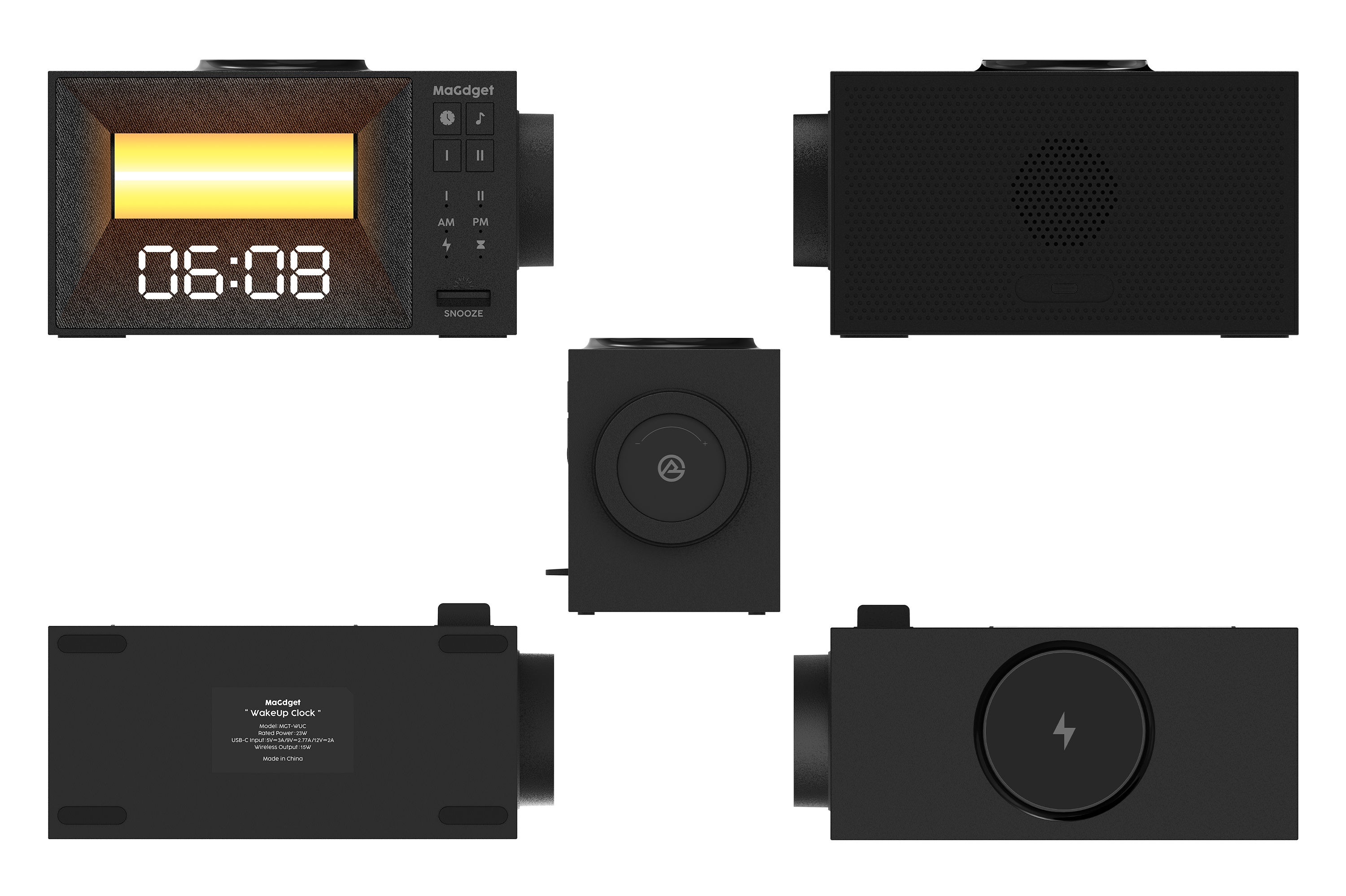 デスクに置かれたMaGdget WakeUp Clock。インテリアとしても美しく映えるミニマルデザイン