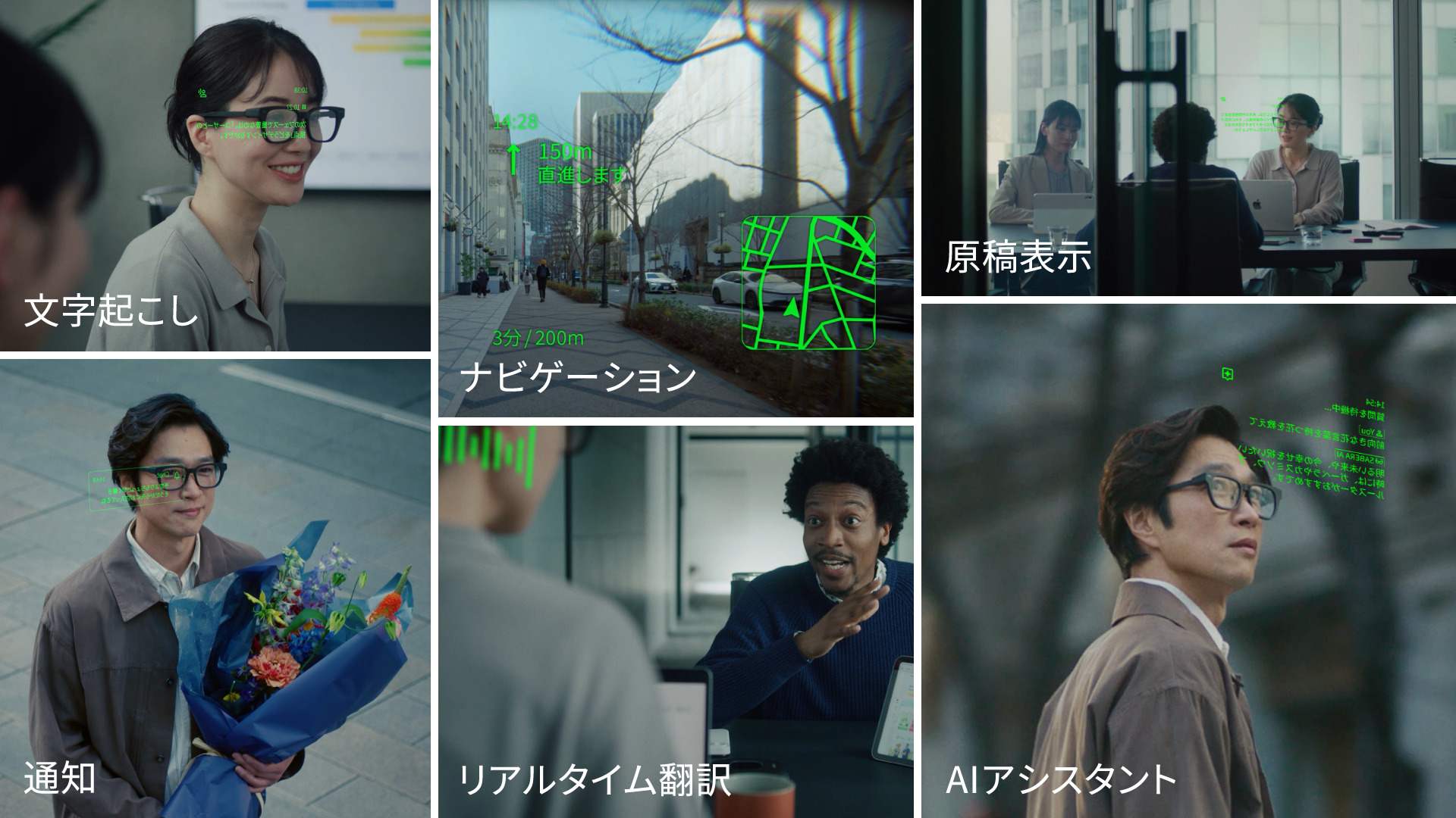次世代スマート眼鏡SABERAの主な機能一覧を示した図