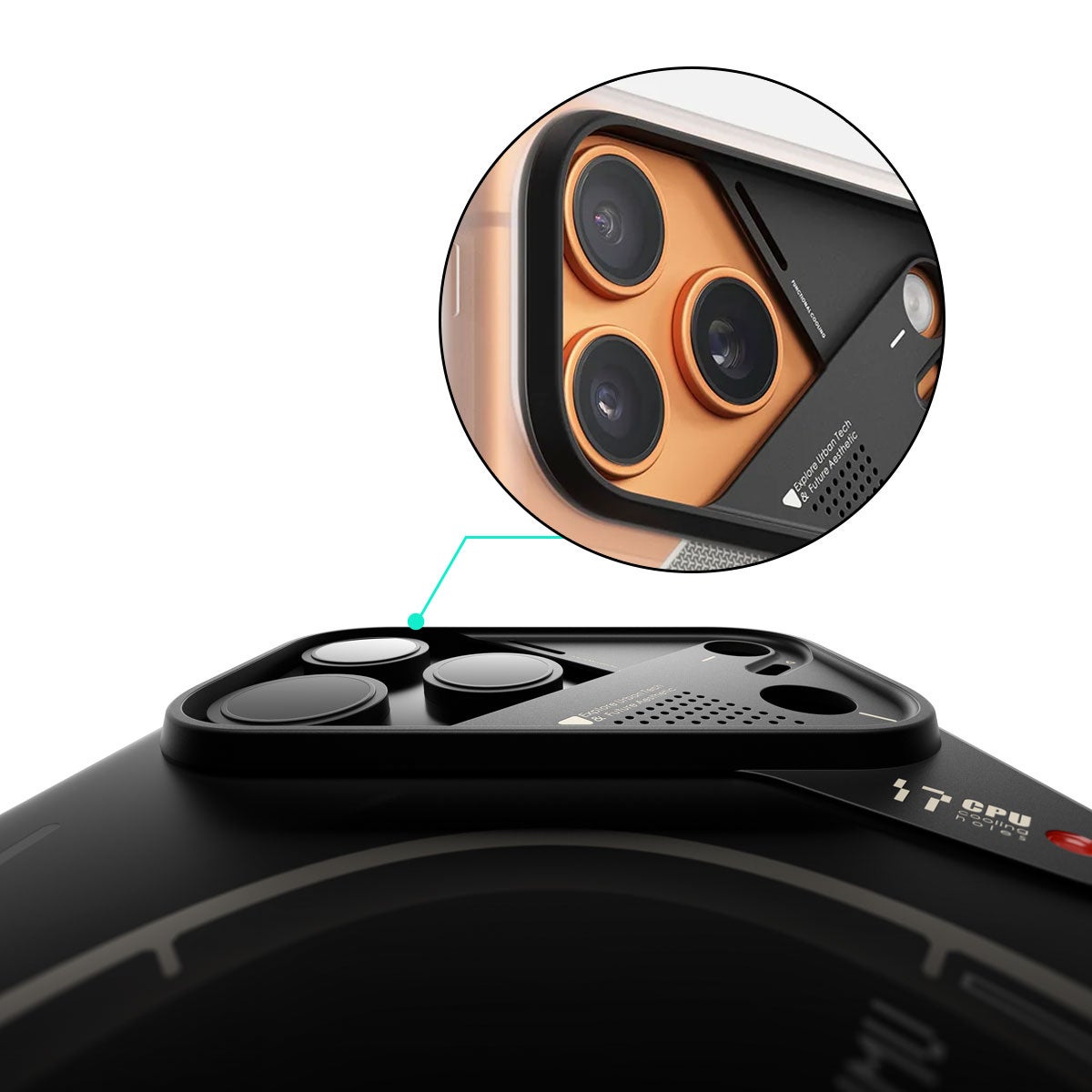AULUMU A17 フロスト のカメラ周り。アルミ合金製カメラガードでレンズを保護しつつ、カメラコントロールボタンにも対応