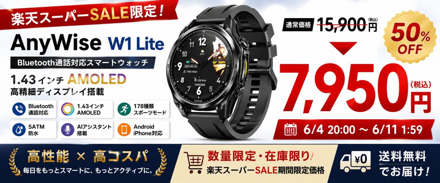 AnyWise W1 Liteが楽天スーパーSALEで50%OFF・7,950円のバナー