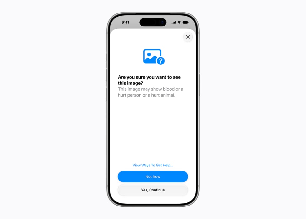 iPhone 17 Proの画面に『この画像を表示してもよろしいですか?』というコミュニケーションの安全性のメッセージが表示されている様子