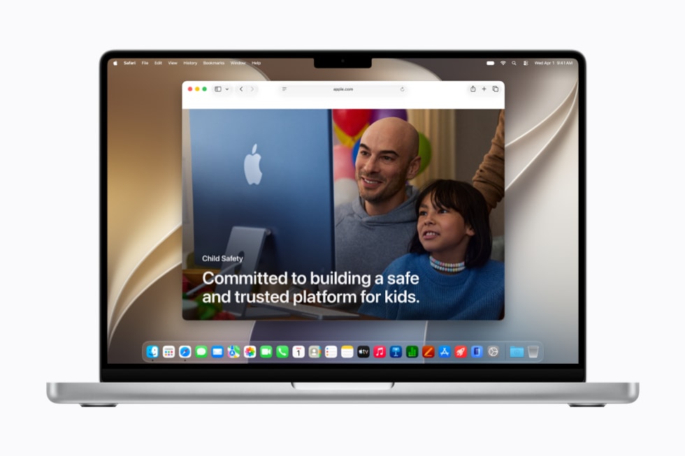 14インチMacBook Proに表示された、保護者向けの最新ツールとリソース、よくある質問への回答を掲載する新しい子どもの安全に関するウェブサイト