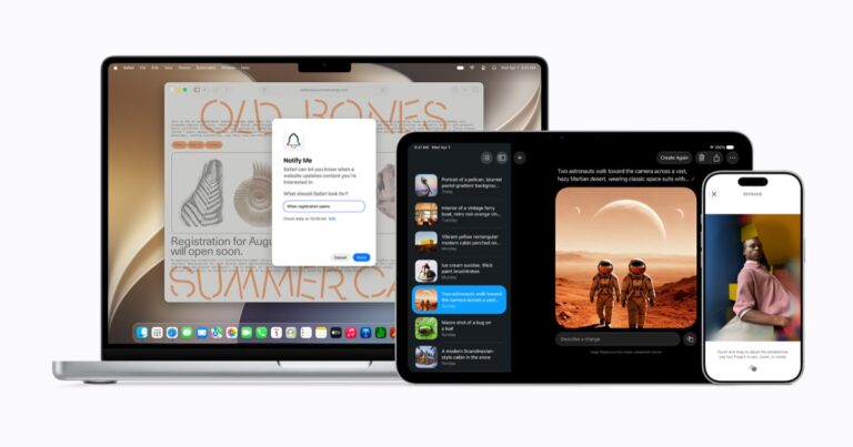 Apple Vision Pro・MacBook Pro・iPad Pro・iPhone 17 ProのUIに次世代Apple Intelligenceが表示されたメインビジュアル