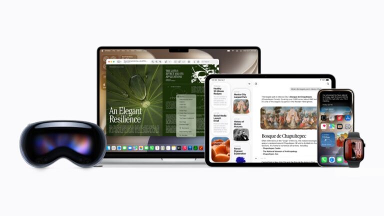 Apple Vision Pro・MacBook・iPad・iPhone 17 Pro・Apple Watchに新世代Siri AIが展開されているキービジュアル