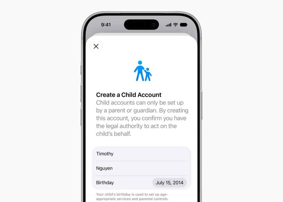 iPhone 17 Pro画面に表示されたiOS 27の新しいお子様用アカウント設定ページ