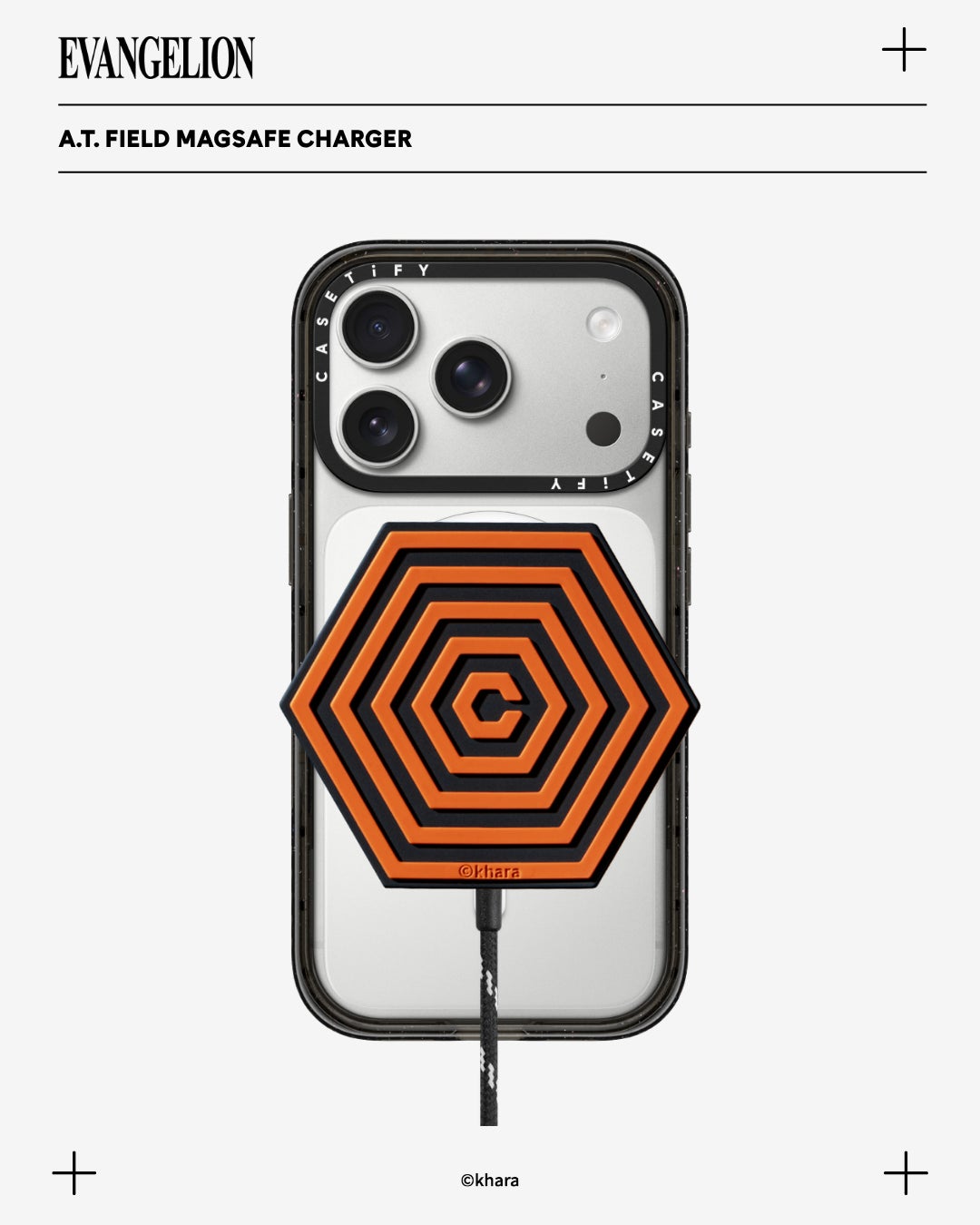 CASETiFY × エヴァンゲリオン A.T.フィールドデザインのMagSafe対応マグネット式ワイヤレス充電器