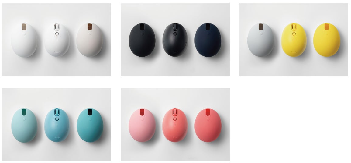 EGG MOUSEの全5色と、各モデルに付属する2色のソフトシェルの一覧