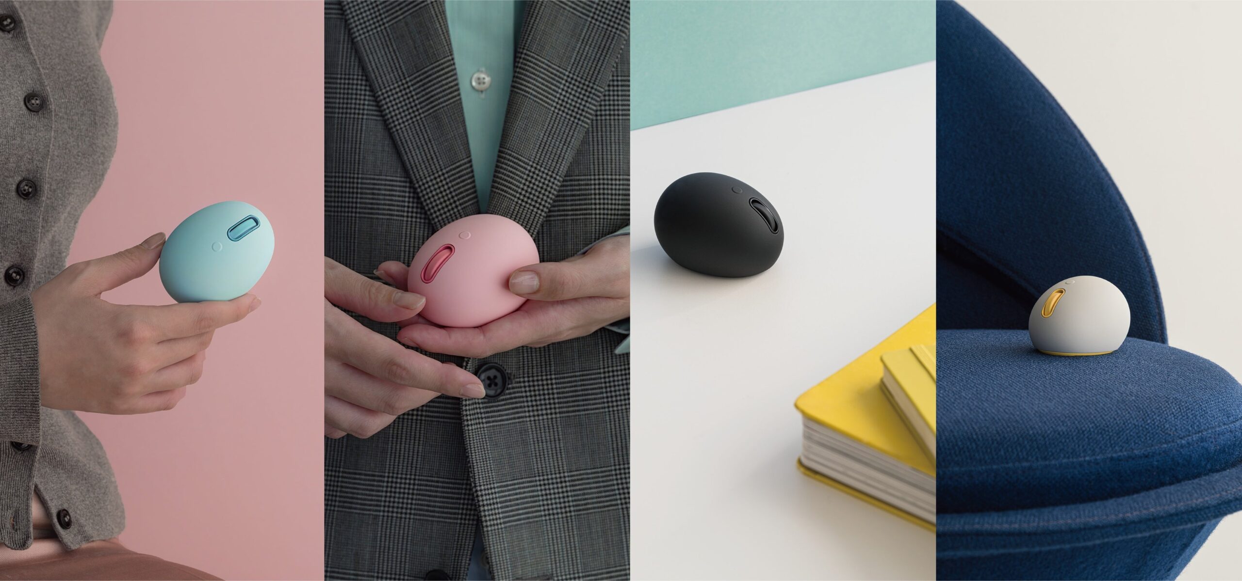 EGG MOUSEを手に持つ人や部屋に置かれた様子など、暮らしのなかで使うシーンのイメージ