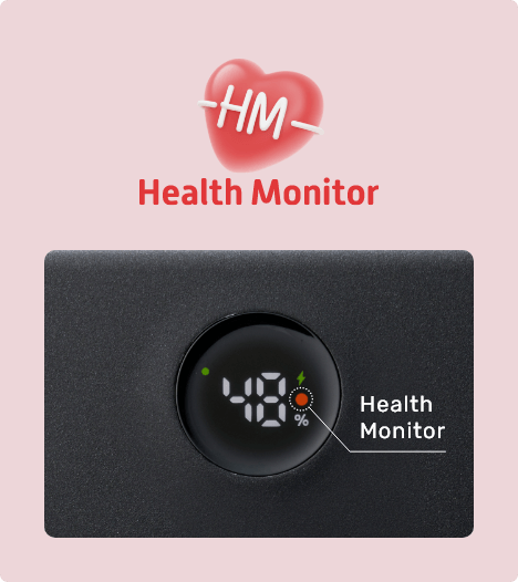 エレコムの半固体リチウムイオンモバイルバッテリーが搭載するHealth Monitor機能の説明イラスト
