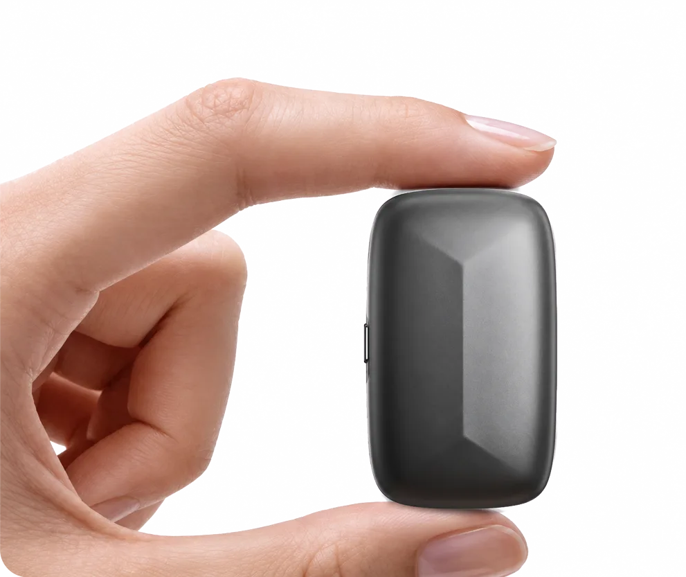 Memoket Gem の超軽量0.4オンス（約11g）を角砂糖と比較したイメージ