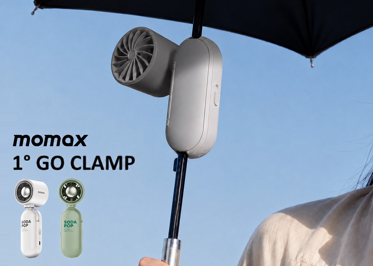 Momax「1° Go Clamp」3WAY日傘クリップファンのメインビジュアル