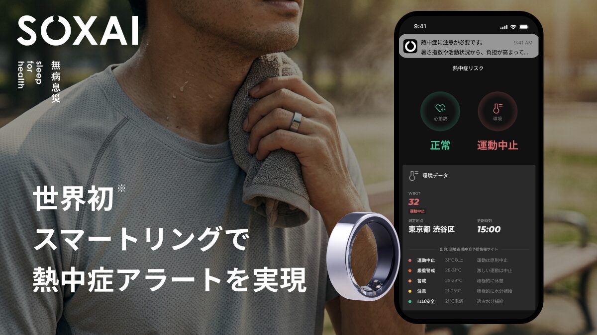 SOXAI RING 2がスマートリングとして世界初の熱中症アラート機能を搭載したキービジュアル