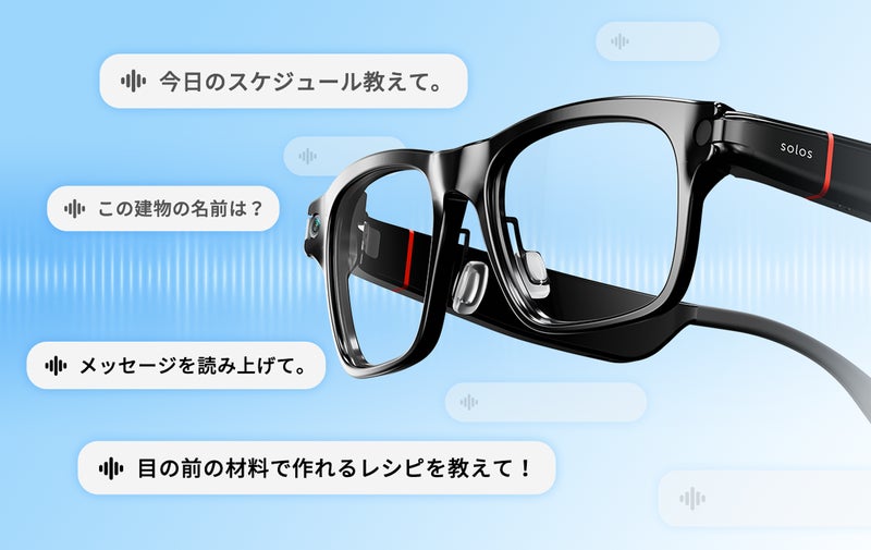 Solos V2に音声でスケジュール確認・翻訳・メッセージ読み上げ・レシピ提案を指示するAI連携イメージ