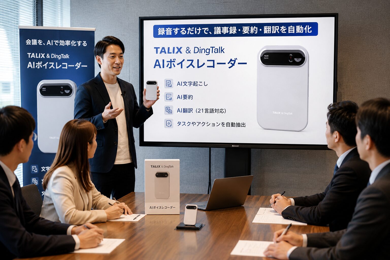 TALIX & DingTalk A1 をビジネス会議・商談シーンで利用するイメージ