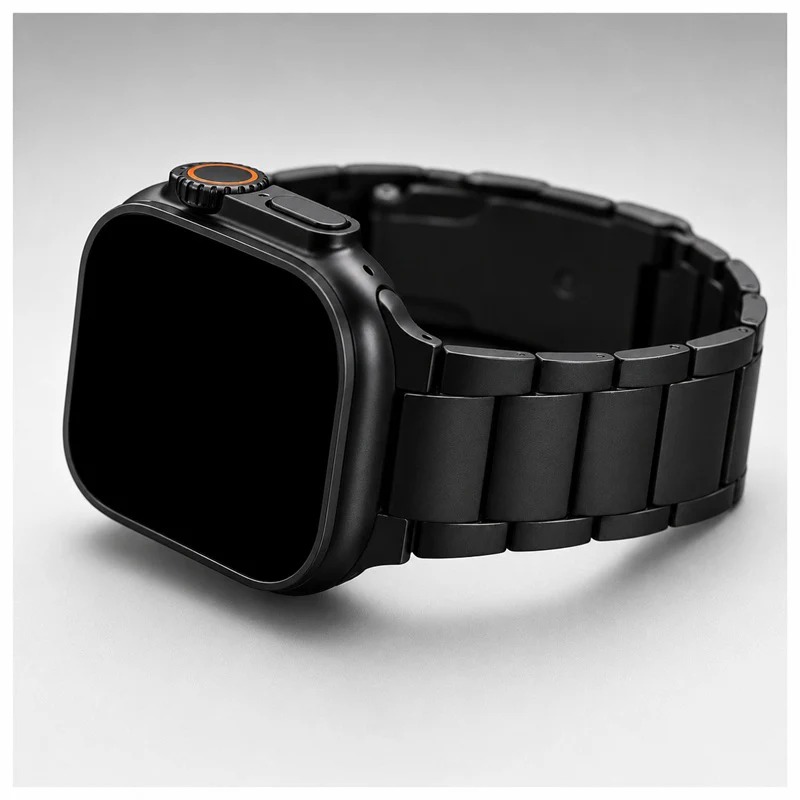 SINNIS Apple Watch対応DLCチタンバンド TITAN FORT GRAND ステルスブラック Apple Watch Ultra ブラックチタンケースに装着