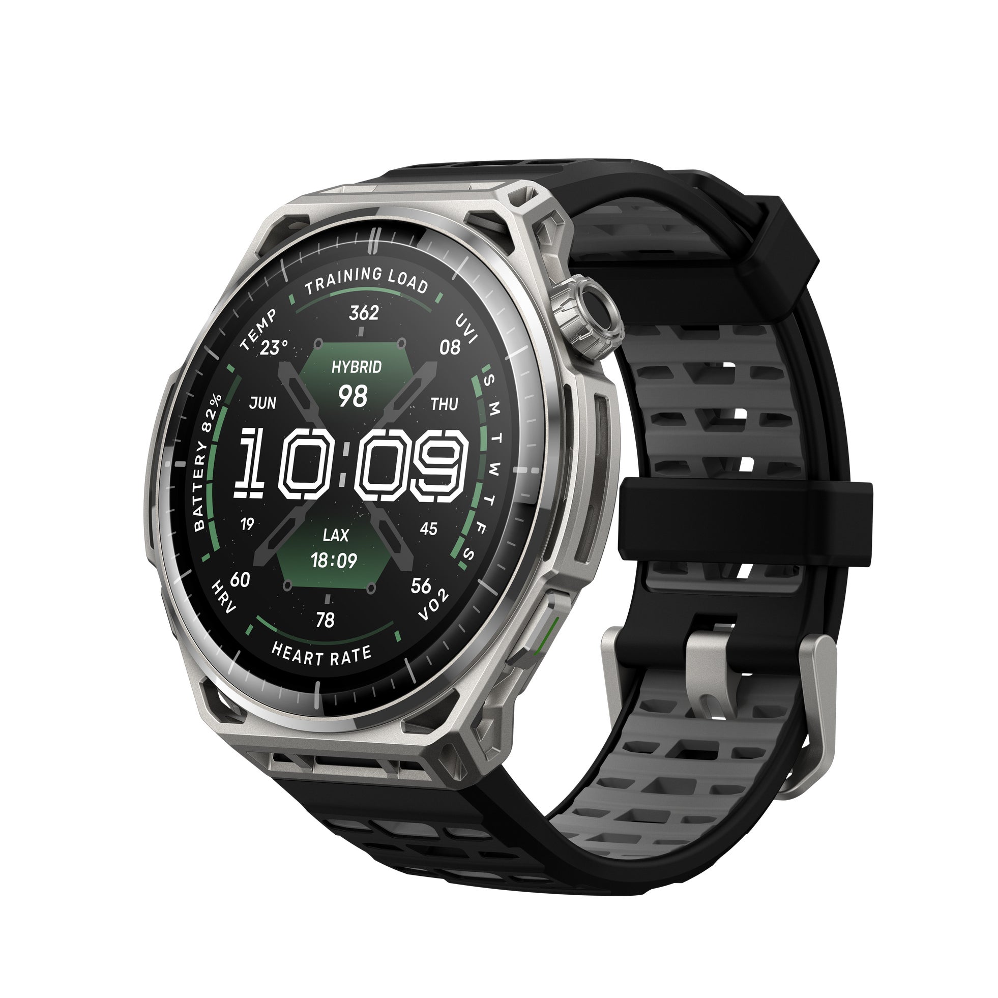 Amazfit Balance 3ステンレススチール版の本体。1.5インチAMOLEDディスプレイとシリコンバンド
