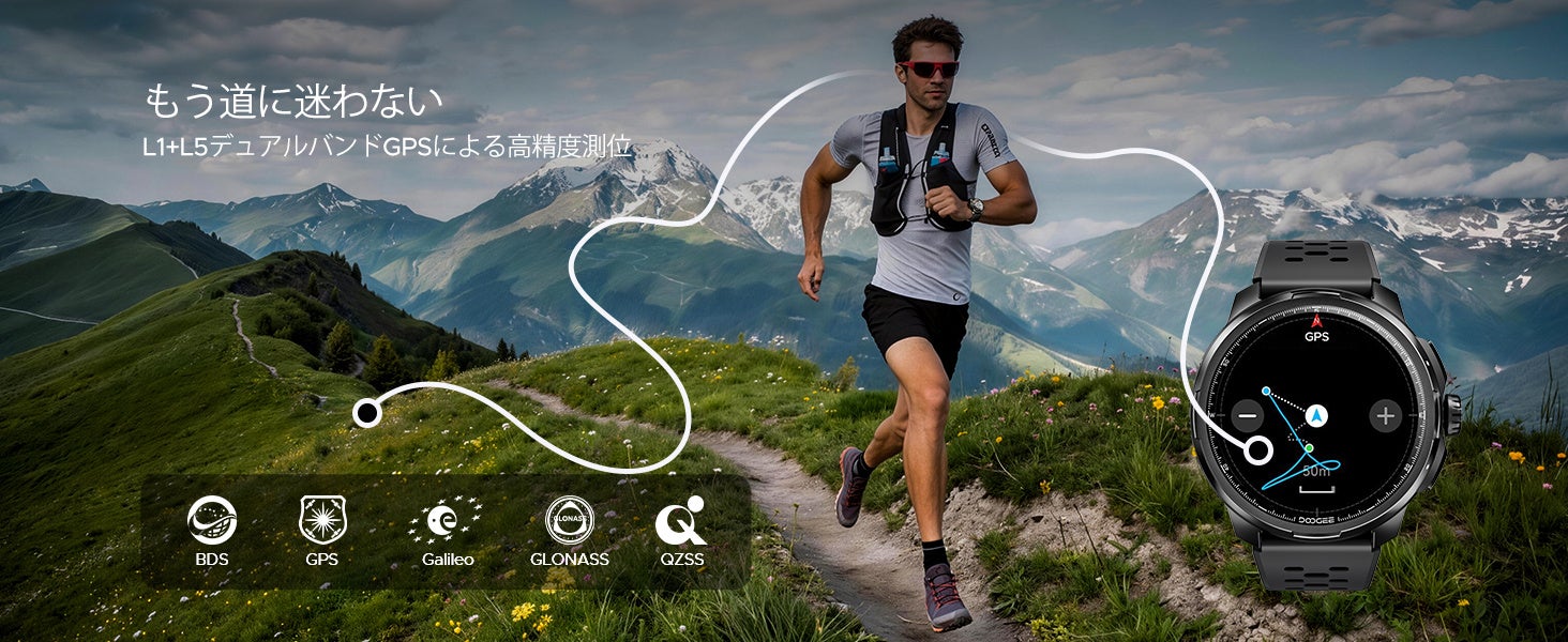 L1+L5デュアルバンドGPSと気圧計・電子コンパスを搭載したDOOGEE ANYMOVING M1の測位機能紹介画像