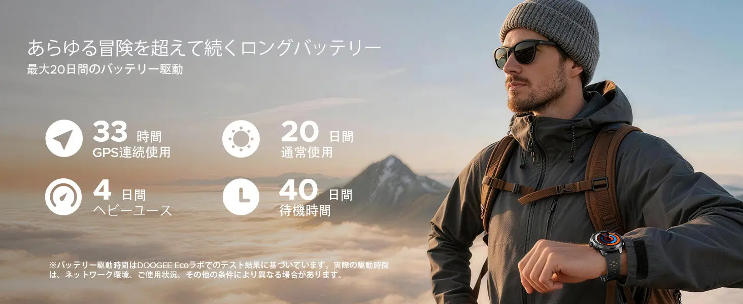 DOOGEE Anymoving M1の730mAhバッテリーで最大20日間駆動、マグネット式充電のイメージ