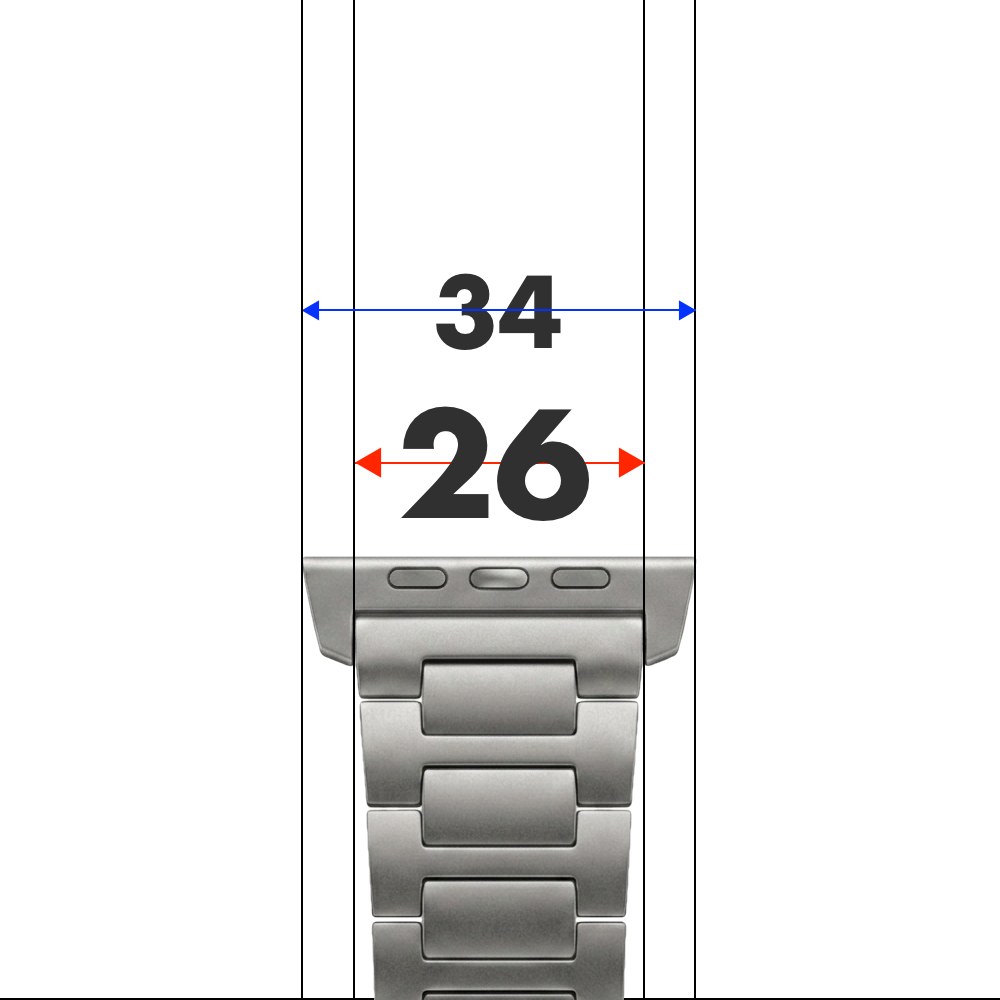 最大リンク幅26mm・ラグ34mmのワイド設計を示すMinZ TITANIUM 26