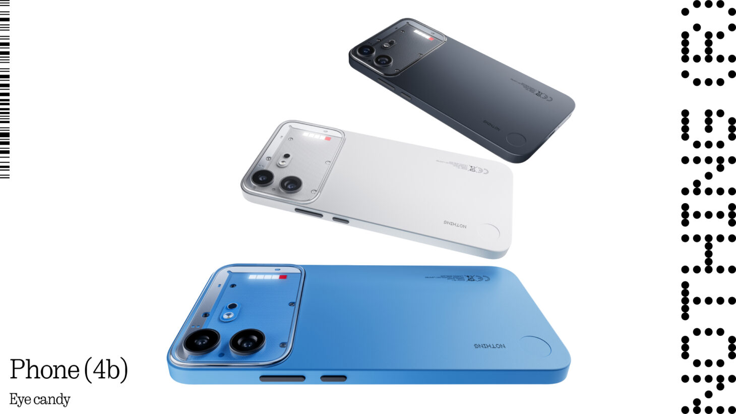 ブラック・ホワイト・ブルーの3色で登場したNothing Phone (4b)の背面デザインとGlyph Bar