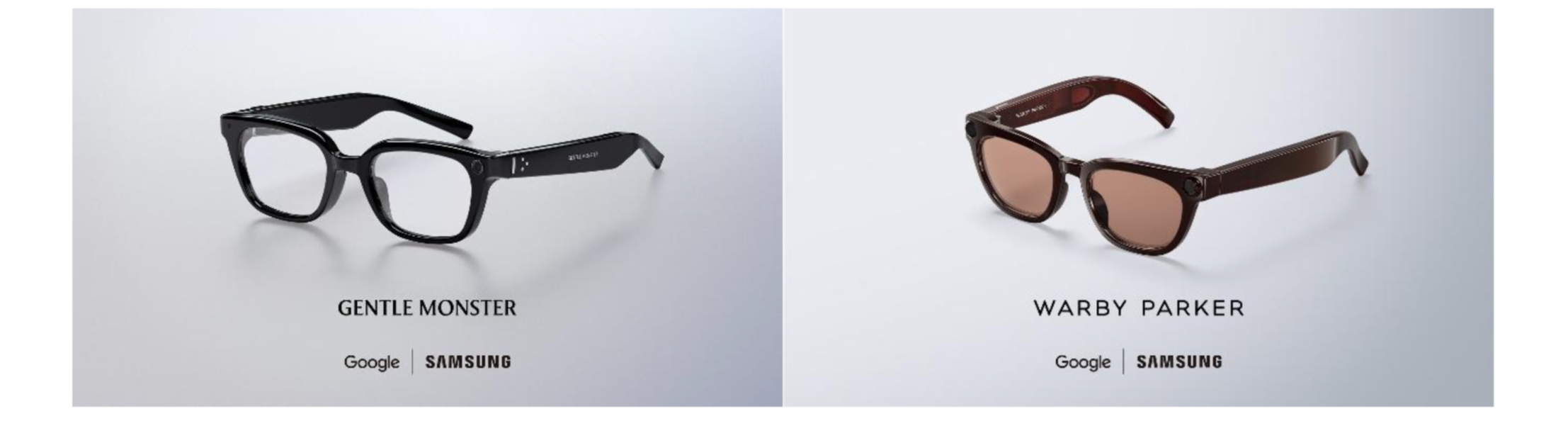 Gentle Monster(ブラック)とWarby Parker(ブラウン)のインテリジェントアイウェア製品
