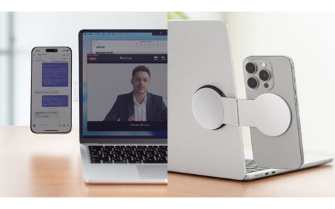 サンワダイレクト、ノートPCの画面横に貼るMagSafe対応スマホホルダーを発売｜360°回転・270°無段階調整・厚さ0.7cm折りたたみで2,255円