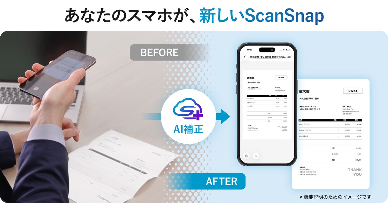 スマートフォンのカメラで撮影した紙をAI補正しScanSnap品質にするScanSnap CameraのBEFORE/AFTER