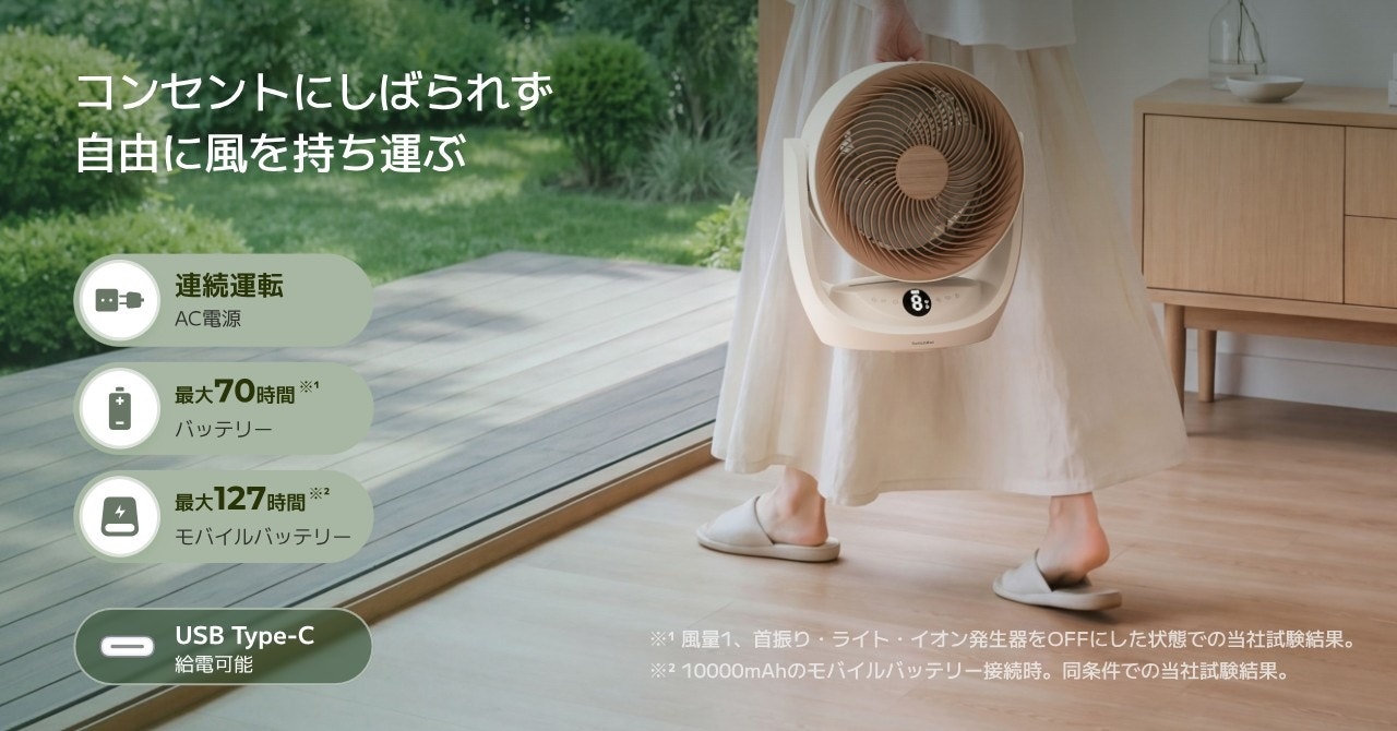 コードレスで家じゅう持ち運べるスマートサーキュレーター2 Pro