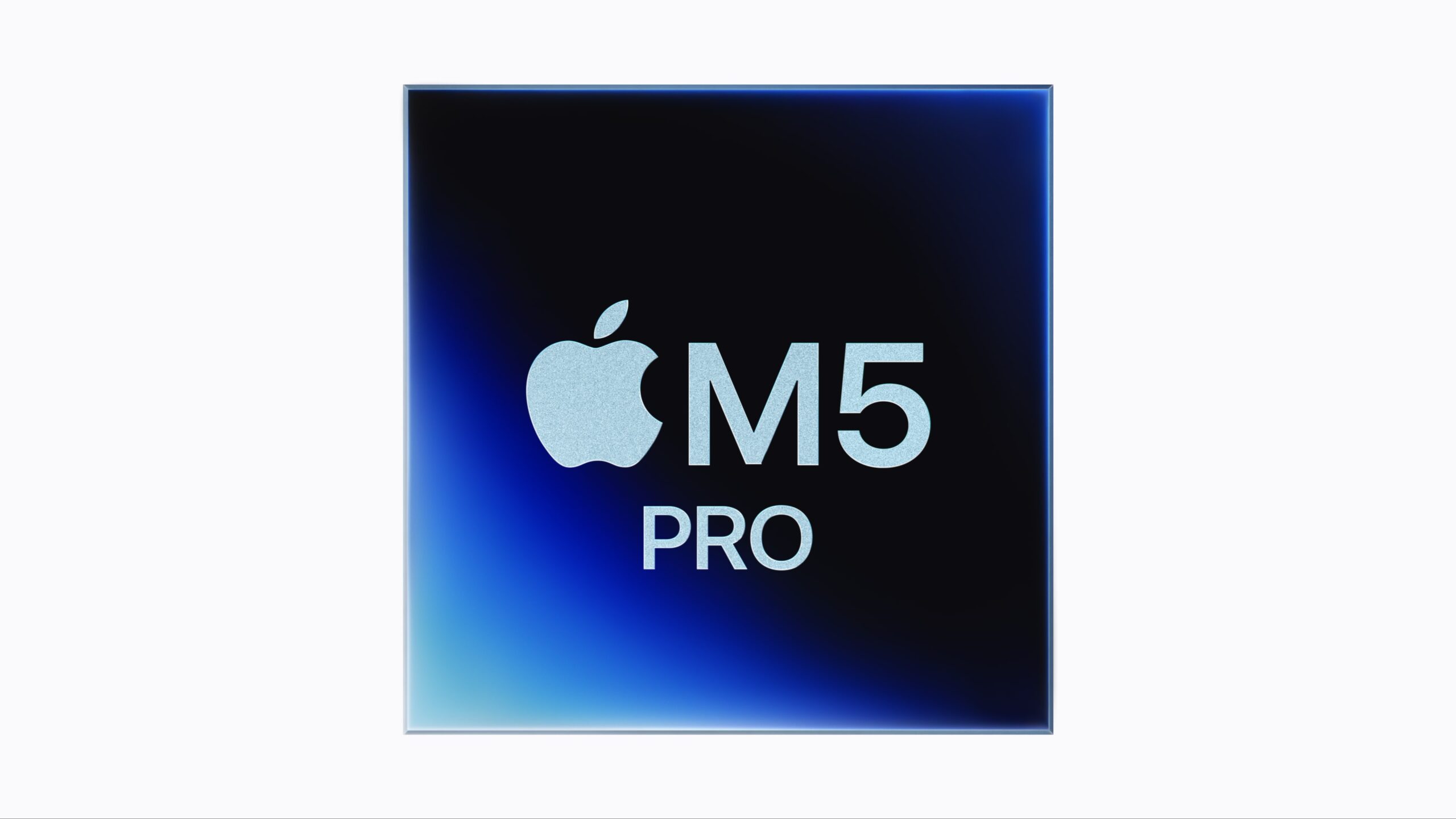 AppleのM5 Proチップのイメージ。青のグラデーションを背景にAppleロゴとM5 PROの文字が入っている