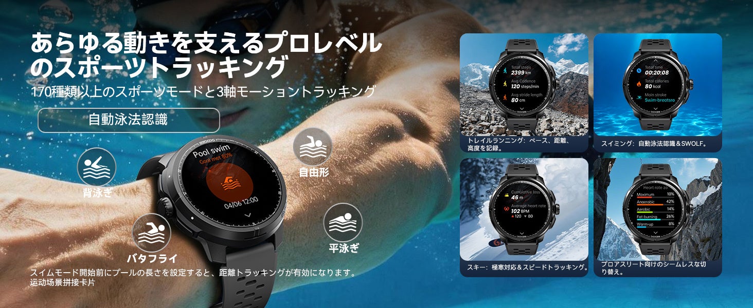 DOOGEE AnyMoving M1 Proのスポーツモード画面。ランニングやサイクリングなど178種類の運動記録に対応する