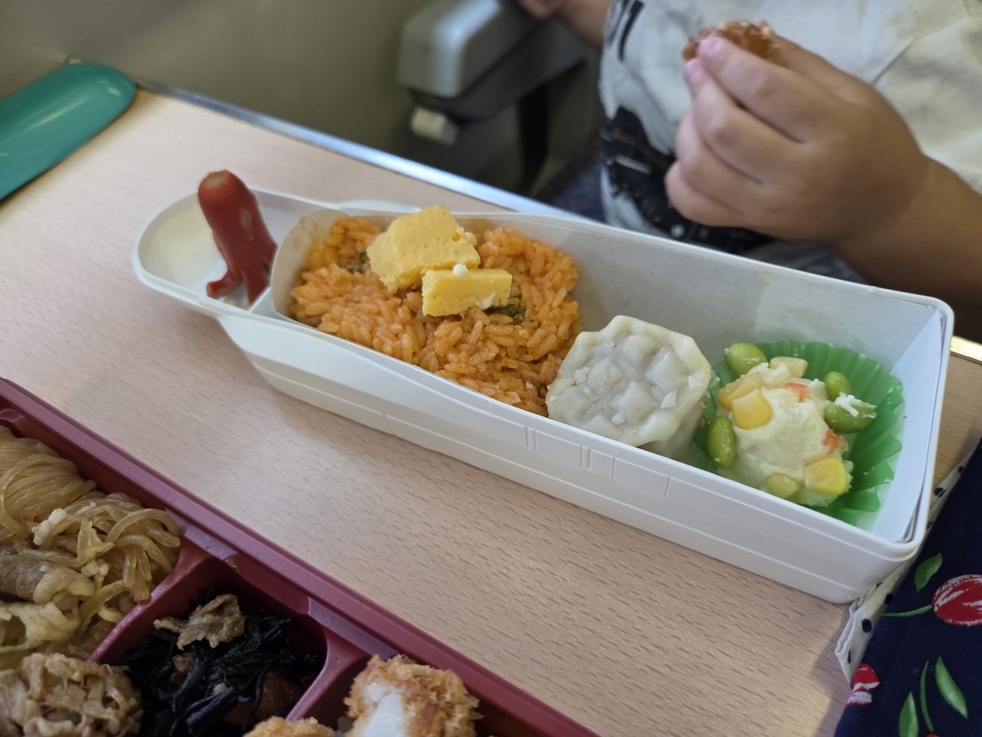 Galaxy Z Flip8の広角カメラで等倍のまま撮影した駅弁。米粒や卵焼きの質感まで解像している。