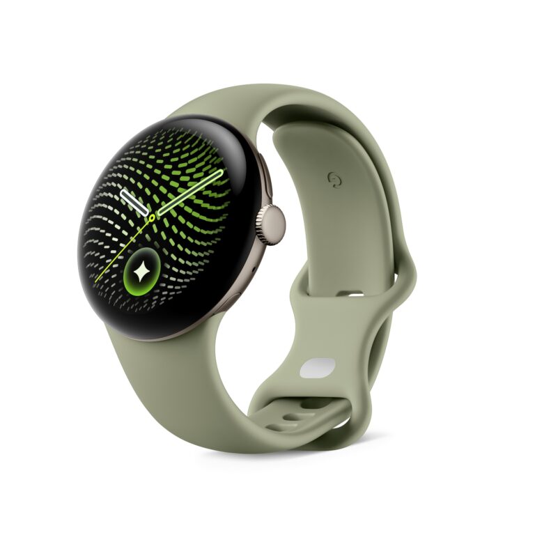 Google Pixel Watch 5 の Olive カラーを斜めから写した製品画像