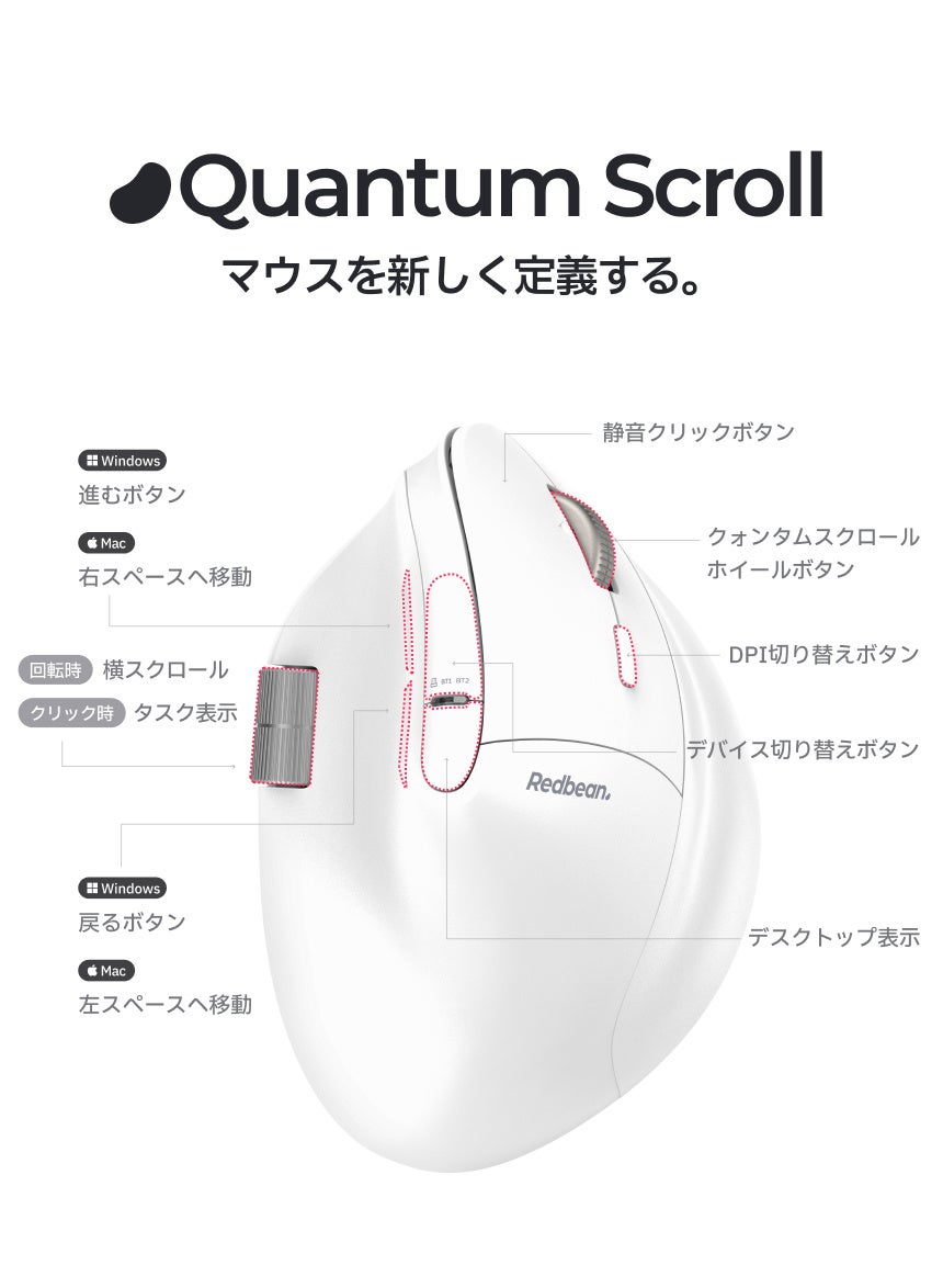 Redbean A79Rの本体。縦向きに握るバーティカル形状とミニマルなデザインが分かるカット