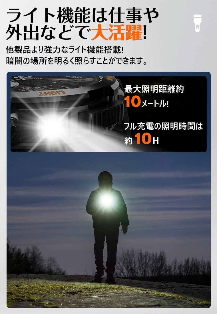 SOPPY C68のLEDライトで足元を照らしている様子。最大約10m先まで照射できる