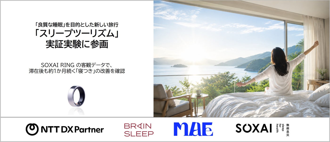SOXAI RINGを用いたスリープツーリズム実証実験のメインビジュアル。富山県立山町のヘルジアンウッドで実施された