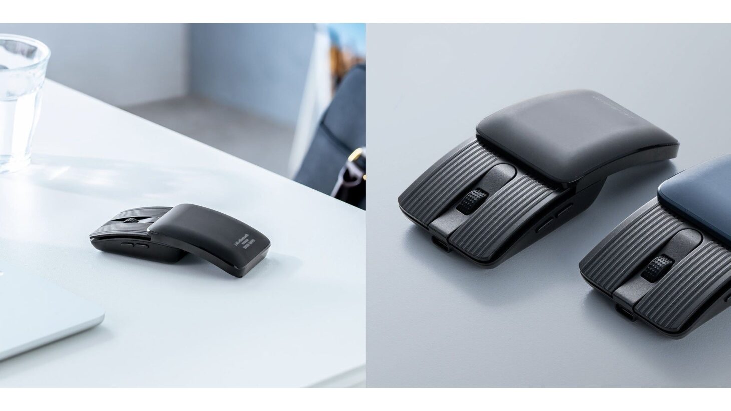 サンワダイレクトのスライドカバー式超薄型ワイヤレスマウス 400-MAWB236 のブラックとブルー