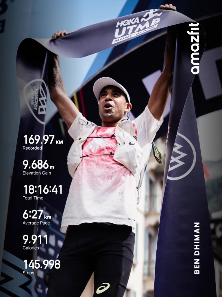 UTMB 2026のコースを進むベン・ディマン選手。区間ごとに後続との差を広げる展開となった。