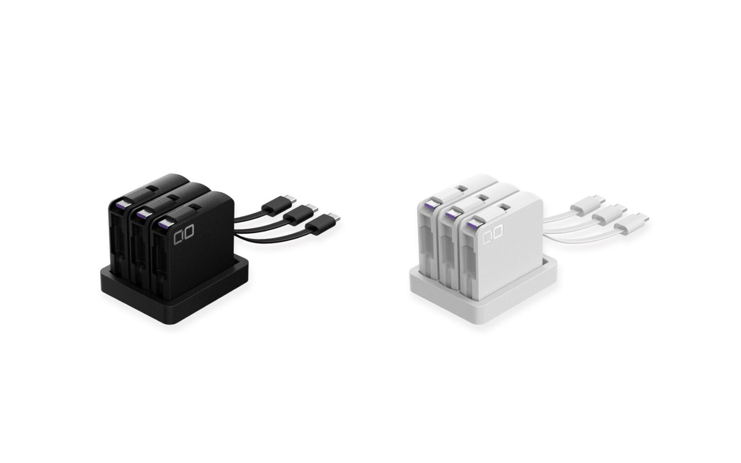 コードリール式USB-Cケーブル3本を台座にまとめた「CIO ケルベロス」のブラックとホワイト
