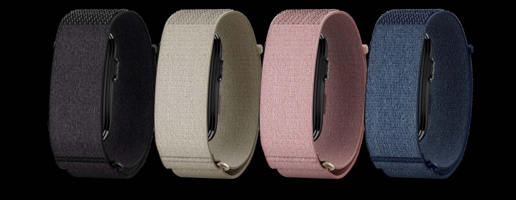 ファブリックバンドを採用したGarminのバンド型ヘルス&フィットネストラッカー「CIRQA Smart Band」の4色