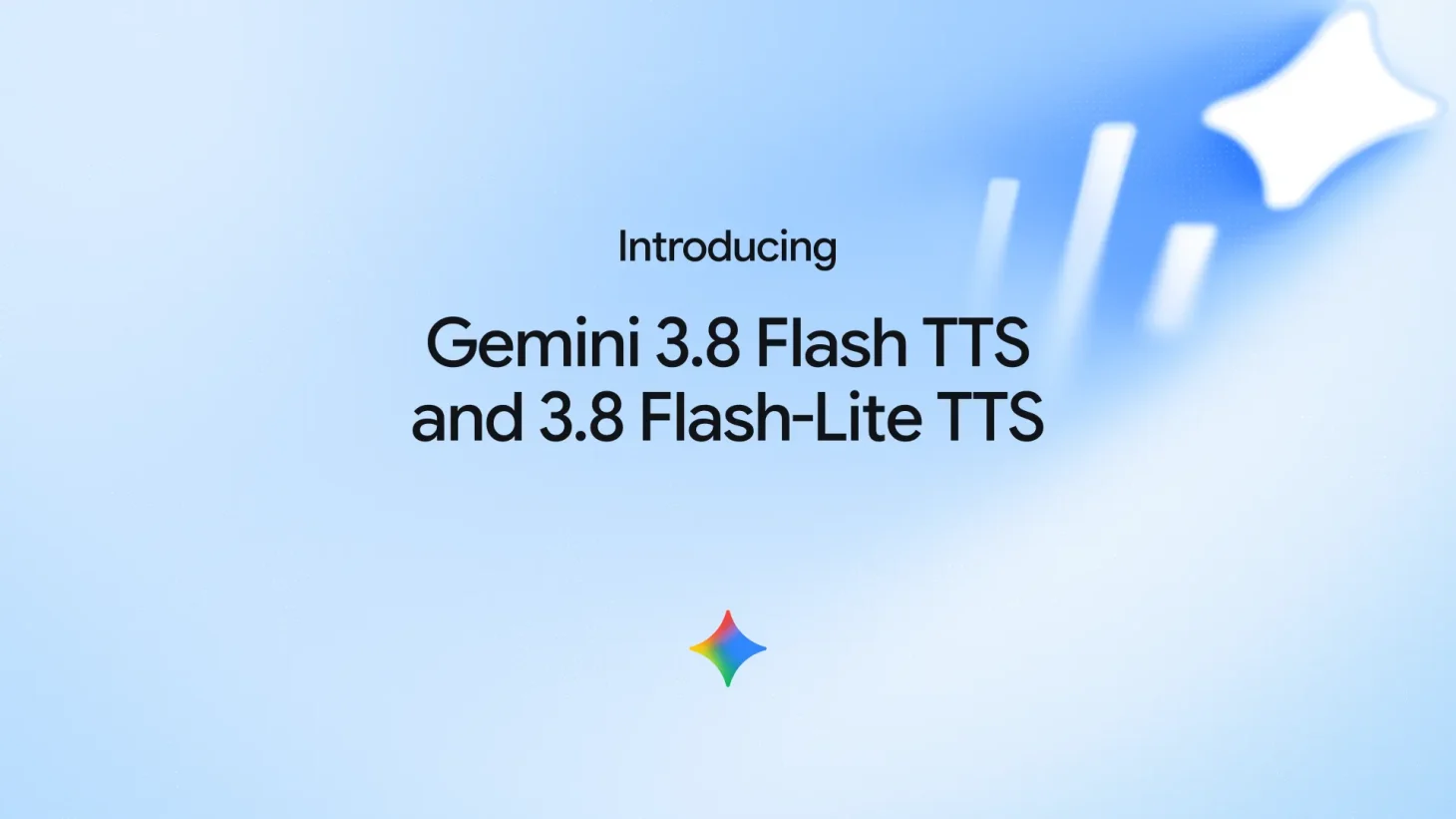 「Introducing Gemini 3.8 Flash TTS and 3.8 Flash-Lite TTS」と書かれたGoogleの新しい音声合成モデルの発表画像