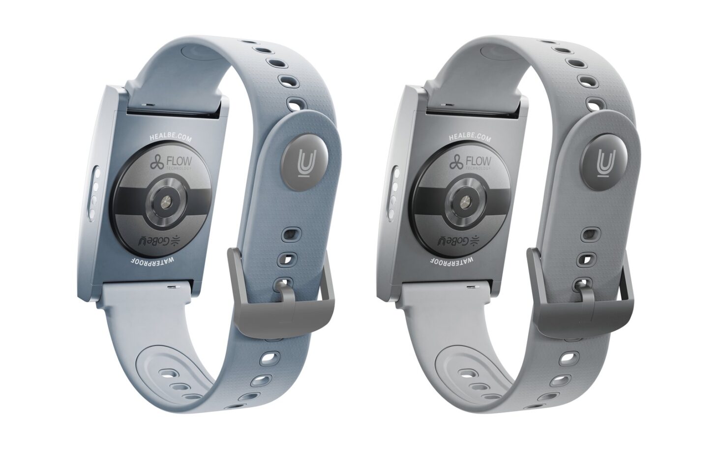 HEALBE GoBe Uの新色ライトブルーとライトグレーを並べた製品画像