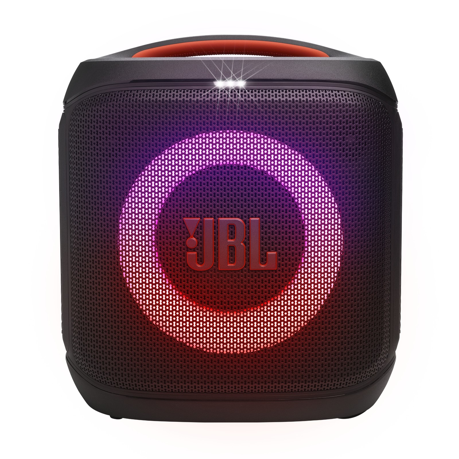 JBL PartyBox Encore 2 Essentialのパーティースピーカー。前面がリング状に光るライトショー