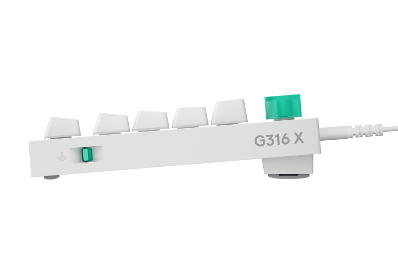 ロジクールG「G316 X 75」ホワイトを横から見た画像。ガスケットマウント構造のメカニカルキーボード