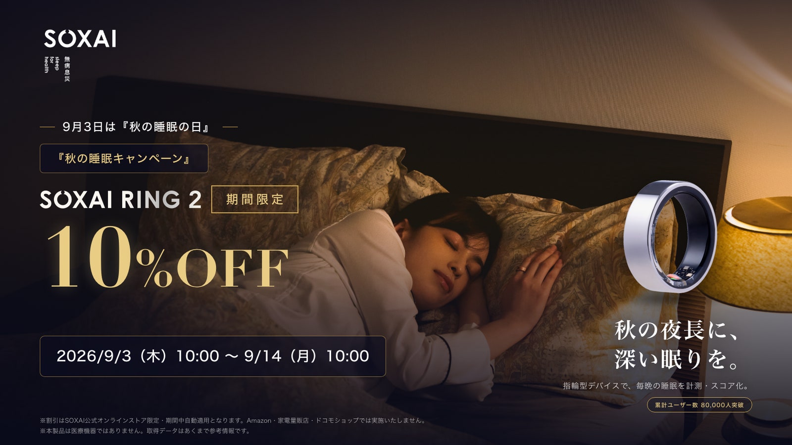 SOXAI RING 2 秋の睡眠キャンペーンで10%OFFになることを告知する画像